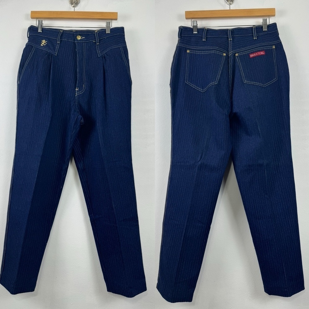 Vintage Braxton Stretch Velvet Stripe Gathered Jeans 16 Super High Rise